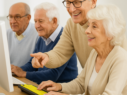 Teclado con teclas grandes y fondo amarillo para personas con baja visión.