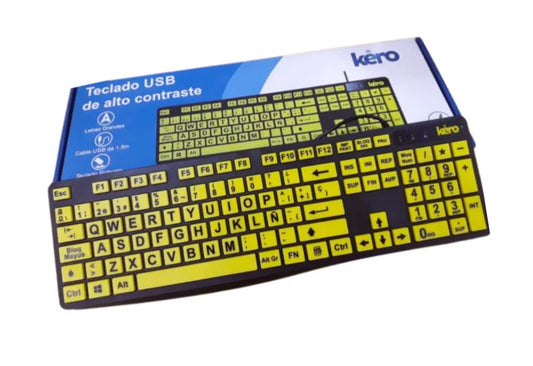 Teclado amarillo de alta visibilidad ideal para personas con baja visión en Madrid