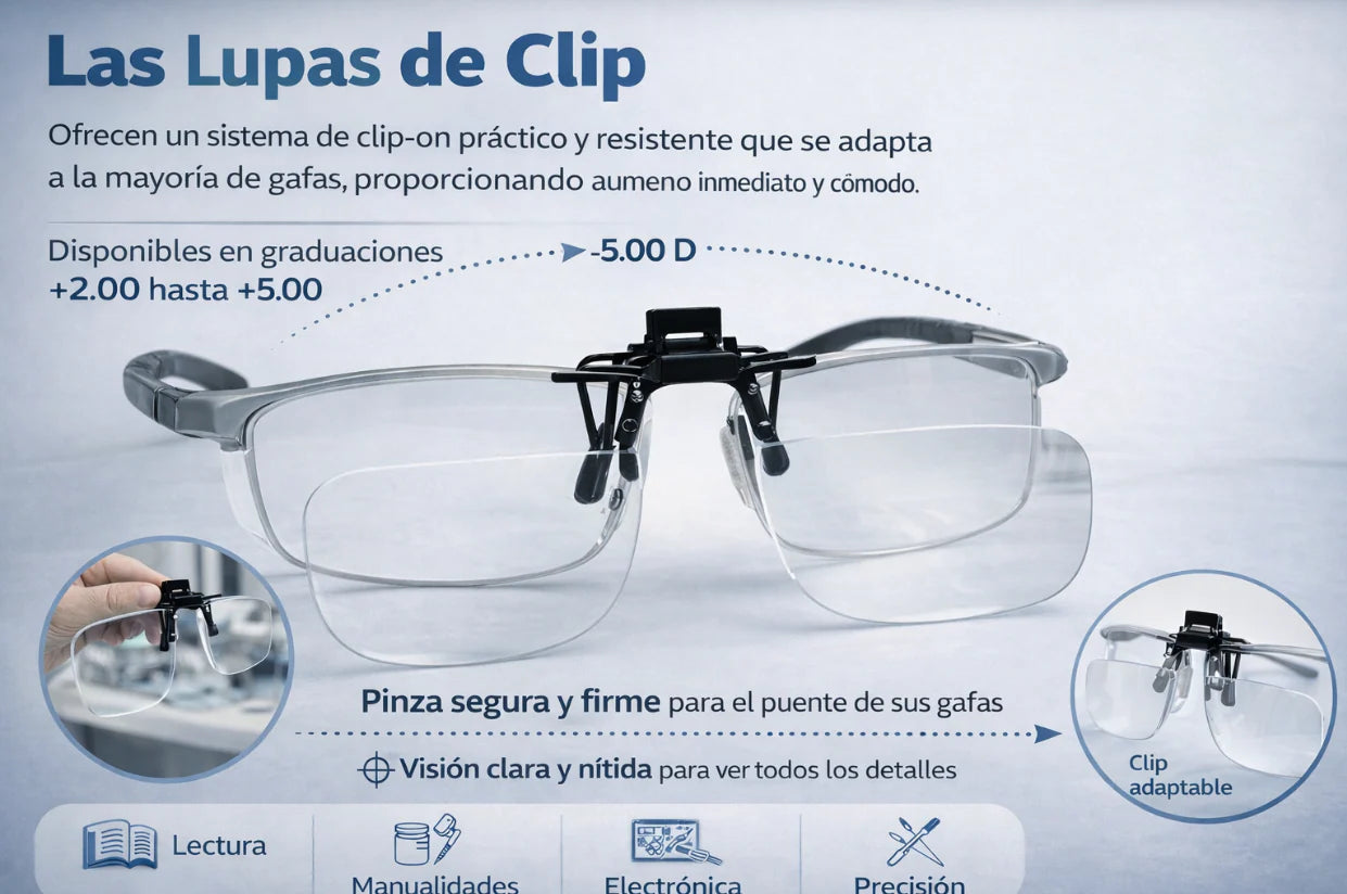lupas de clip tamaño grande para gafas en madrid con aumento para precisión