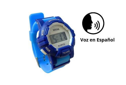 Reloj azul con función de voz