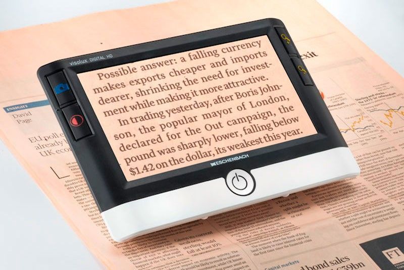 Lupa electrónica Eschenbach de 7 pulgadas con diseño ergonómico y calidad de imagen superior para usuarios exigentes.