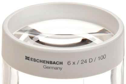 Lupa Eschenbach 6x, ideal para trabajos de precisión, manualidades y lectura, con base transparente que permite una mejor iluminación en Madrid.